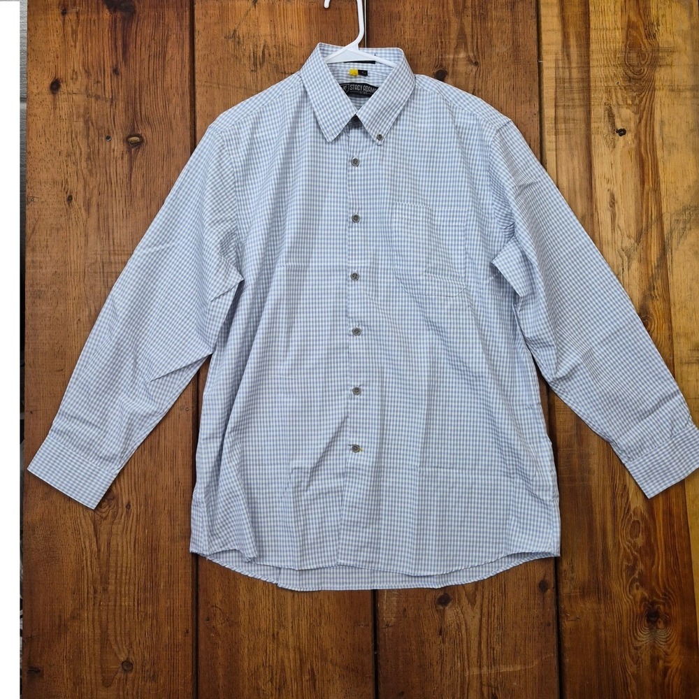 Stacy Adams Men's Blue Gingham Check Button Long Sleeve Business 16 Neck 32/33